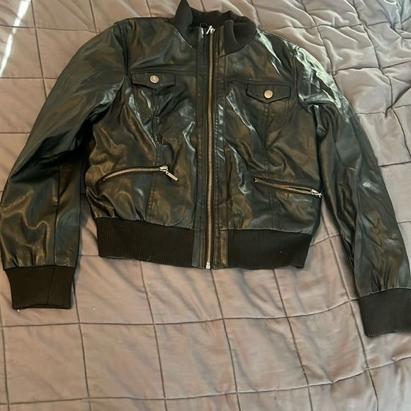 NEW LOOK Bomber Faux Leather Jacket in Black, Size L New w/Tag